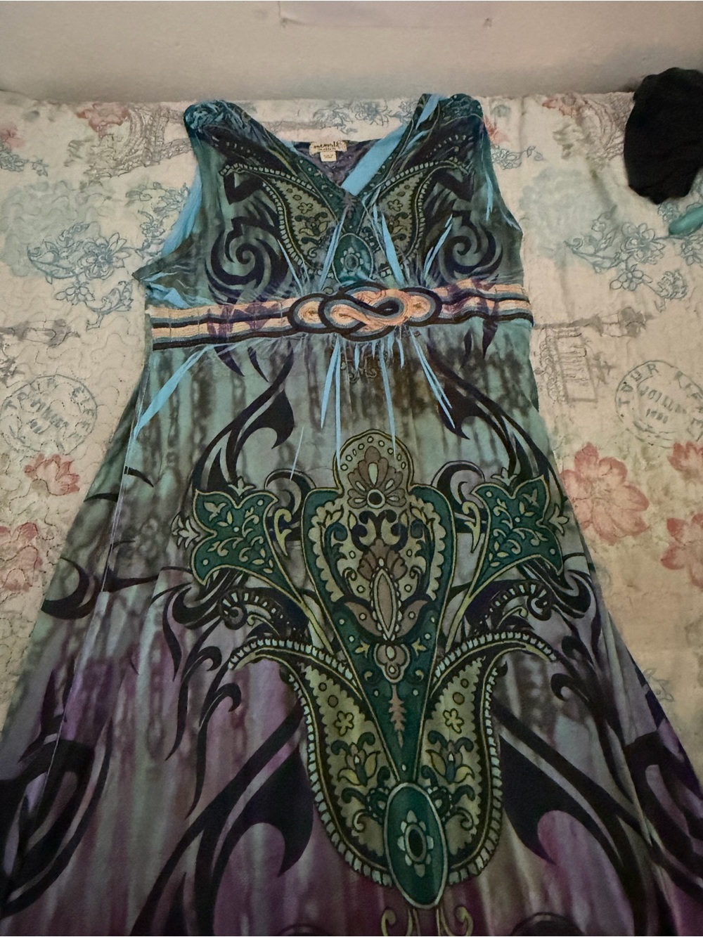 Sleeveless V-Neck Maxi Dress in Teal and Purple